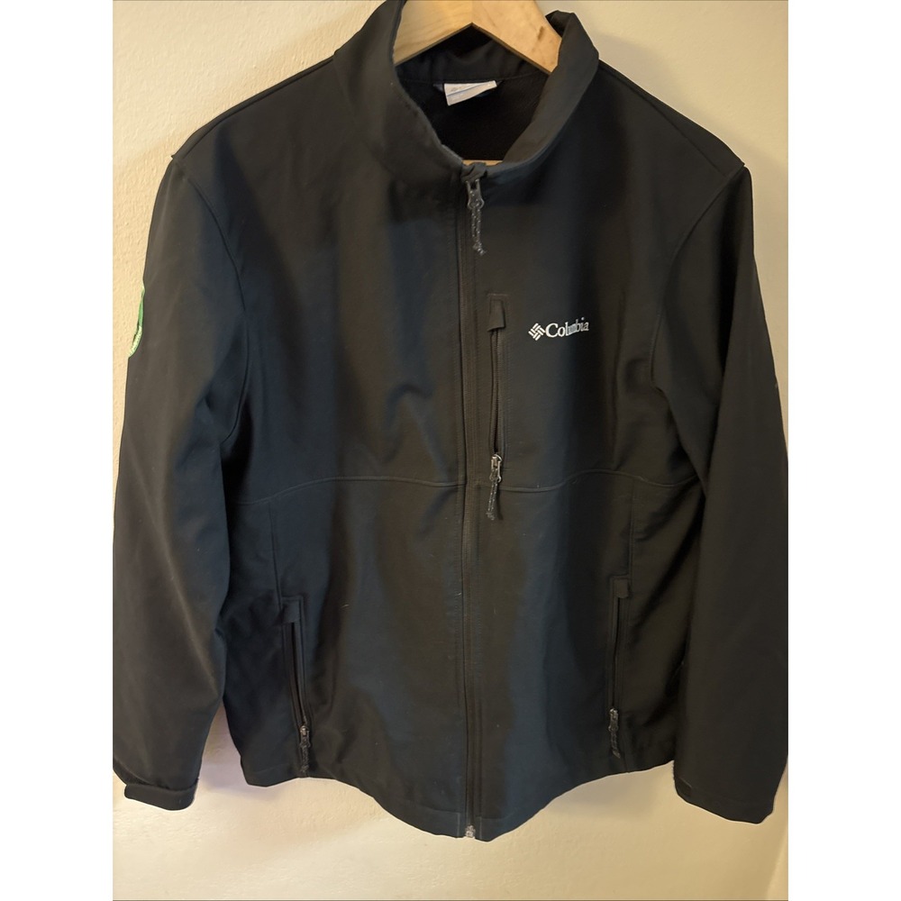 Columbia Men’s Full Zip Softshell Jacket Black Size L RTE Believe in Zero Logo